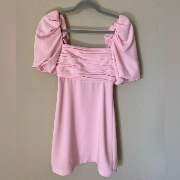 NWT Cinq A Sept Odele Mini Pink Dress Puff Sleeve Ruched Size 0 - Picture 7 of 11
